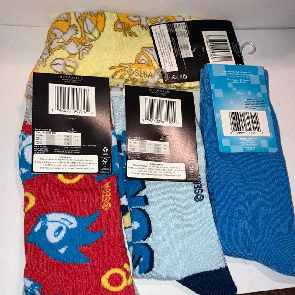 Sonic Theme Set of Casual Socks - 4‎ pair Yellow, Red, Blue